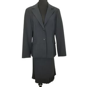 DonCaster Virgin Wool Suit Set Blue Pinstripe Blazer Straight Skirt Womens 12